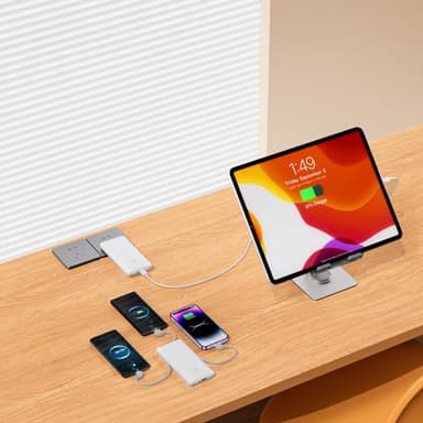 Q 10000mAh Power Bank, Slim Portable Charger,4 Output External Battery Pack with Built-in AC Wall Plug Micro USB C 3 Cables Compatible with iPhone Samsung Android Phone Tablet and More - Image 2