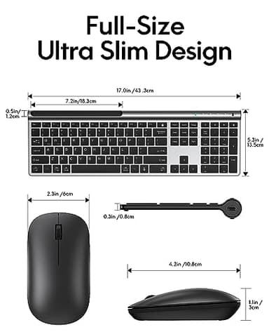CHESONA Wireless Keyboard and Mouse Combo, Wireless Rechargeable Full Size Mulit-Device (BT 5.0+3.0+2.4G) Keyboard Mouse Combo for Mac OS/iOS/Windows/Android (Silver Black) - Image 8