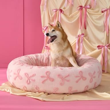 LE SURE Donut Large Dog Bed - Round Cat Beds for Indoor Anti-Anxiety Calming Pet Beds, Washable Cute Modern Beds with Jacquard Shaggy Plush & Anti Slip Bottom, 36 Inch, Pink Taffy - Image 1