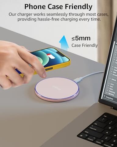 TOZO Wireless Charger 15W Max Fast Wireless Charging Pad Compatible with iPhone 16/16 Plus/16 Pro Max /15/14/13/SE/12 Series, Samsung Galaxy S24/S23/S22 Series (No AC Adapter), Rose Gold - Image 5