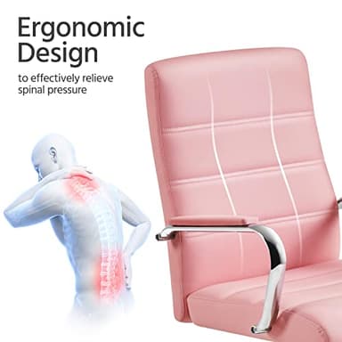 Yaheetech Mid-Back Office Chair with Arms Swivel PU Leather Height Adjustable Office Executive Chair, Pink - Image 4