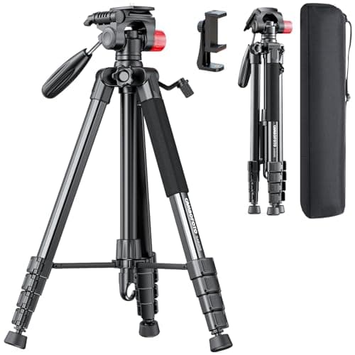 CAMBOFOTO 74"-Camera-Tripod, Porfessional Aluminum Heavy Duty Tripod Stand for Mirrorless Camera/DSLR/Cell Phone/Camcorder, with Holder and Travel Bag - Image 1
