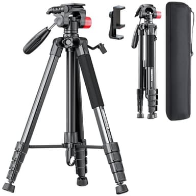 CAMBOFOTO 74"-Camera-Tripod, Porfessional Aluminum Heavy Duty Tripod Stand for Mirrorless Camera/DSLR/Cell Phone/Camcorder, with Holder and Travel Bag - Image 1