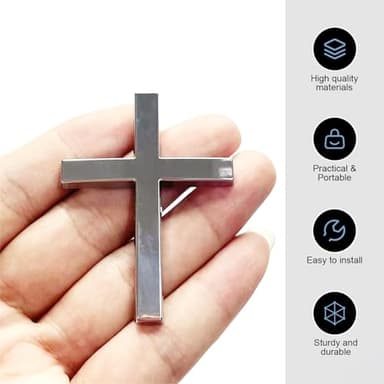 Ferianl Metal Cross Badge Decal, 2.5"×1.8" Alloy 3D Cross Auto Decal, Self-Adhesive Metal Optical Decal Badge for Trunk Rear Fender Side Fender (Silver) - Image 3