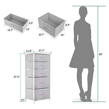 YITAHOME 5 Drawers Dresser, Vertical Fabric Storage Tower Organizer Unit for Living Room, Hallway - Sturdy Steel Frame, Wooden Top & Easy Pull Fabric Bins - Image 3