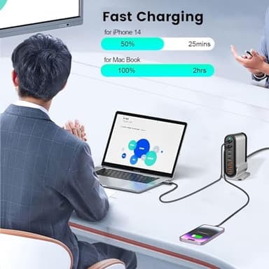 USB C Fast Charger : Fast Charging Station : 285W-8 Port Desktop Multiple Devices Power Adapter for Laptop MacBook Pro/Air, DELL, Tablet iPad Pro/Air, iPhone 16/15/14, Galaxy S23/22 - Image 5