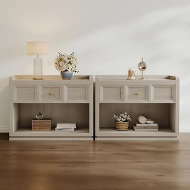 SICOTAS 31" Wide Nightstands Set of 2, Large Night Stands with Drawer, Oversized King Size Nightstand Bedside Table for Bedroom, Farmhouse End Side Table Set of 2 with Round Corners,Grey White Oak - Image 6