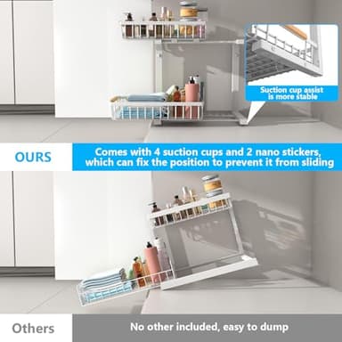 Merrylun Under Sink Organizers,5 Adjustable Height，Metal Pull Out and Storage Shelves with Sliding Drawer for Kitchen, Bathroom, White, 2 Pack（Hight 13.6″-16.9″） - Image 3