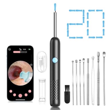 Ear Wax Removal Tool Camera, Ear Cleaner with Camera and 6 LED Light, 1080p HD Ear Scope, Ear Cleaning kit, 9 Ear Tools and 20 Ear Replacement Tips, for iOS & Android (Black) - Image 1