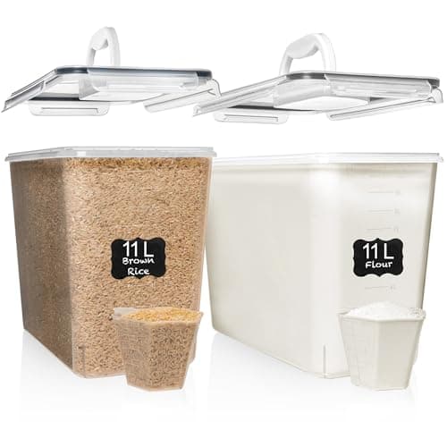 Shazo 2 PC (11L | 372 oz) Flour Sugar Storage Containers with Easy Carry Handle - Plastic Extra Large Food Storage Containers with Lids for Rice Cereal, BPA Free & Airtight Kitchen Pantry Organization - Image 1