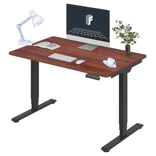FLEXISPOT E6 Essential 3 Stages Dual Motor Electric Standing Desk 48x30 Inch Whole-Piece Board Height Adjustable Electric Sit Stand Desk(Black Frame + Mahogany Desktop, 2 Packages) - Image 1