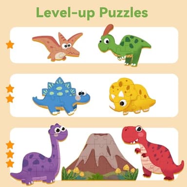 iPlay, iLearn Floor Puzzle for Kids Ages 3-5 4-6, Dinosaur Jigsaw Puzzle, 52Pcs Wooden Jumbo Dino Animal Puzzles Game, Toddler Educational Learning Toy, Preschool Birthday Gifts for Boy Girl Child - Image 3