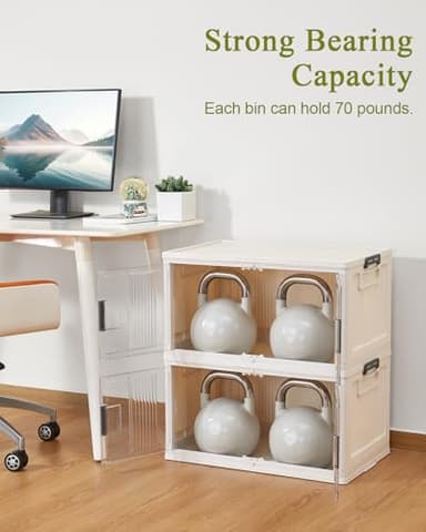 OlarHike 76QT Stackable Storage Bins with Lids - Folding Storage Box with Doors and Wheels, Collapsible Plastic Storage Bins for Closets, Home Organizers, 3 Pack Cubes (Warm Gray) - Image 4