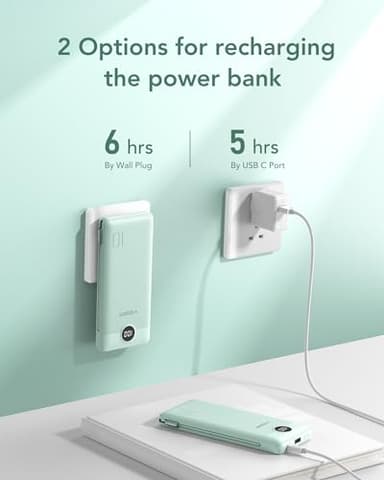 VEGER Portable Charger for iPhone with Built in Cables and Wall Plug, 10000mah Slim Fast Charging USB C Power Bank, Travel Essential Battery Pack Compatible with iPhone, iPad, Samsung etc(Green) - Image 5
