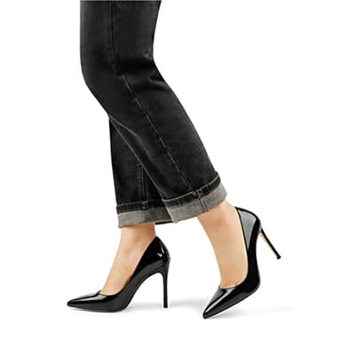 COLETER Women's 4 Inch Pumps Pointy Toe Wedding Dress Shoes Slip on Stiletto Pumps Patent Black 7US - Image 3