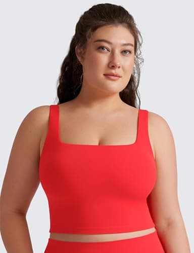 CRZ YOGA Butterluxe Womens Square Neck Longline Sports Bra - Workout Crop Tank Tops Padded Yoga Camisole with Built in Pads Deep Red Small - Image 4