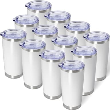AIANJI 20oz Tumbler Bulk Stainless Steel Tumblers with Lid Vacuum Insulated Double Wall Travel Coffee Mug Powder Coated Tumbler Cup for Hot and Cold Drinks(White, 12 pack) - Image 1
