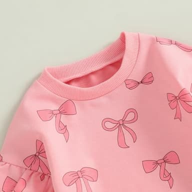 MERSARIPHY Toddler Baby Girl Outfits Cute 3D Flower Long Sleeve Sweatshirt Tops Pants Set 2Pcs Floral Fall Winter Clothes (Pink Bow-5, 0-6 Months) - Image 4