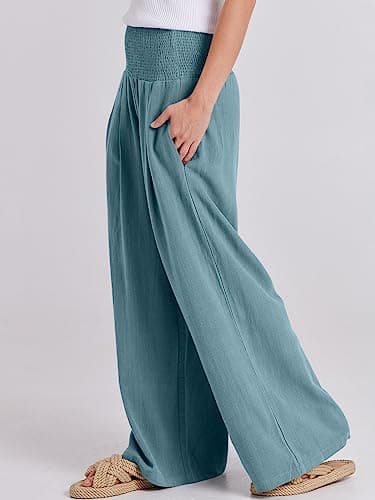ANRABESS Women Linen Palazzo Pants Summer Boho Wide Leg High Waist Casual Lounge Pant 2025 Beach Travel Vacation Outfits Lake Medium - Image 7