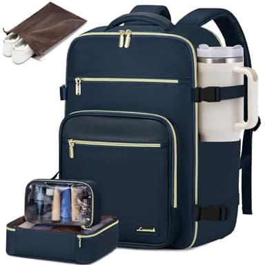 LOVEVOOK Travel Backpack For Women,50L Carry On Backpack Flight Approved,TSA Personal Item Travel Bag Fits 18 Inch Laptop,Business Weekender Overnight Daypack with Toiletry Bag and Cube,Dark Blue - Image 1