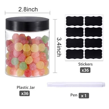 36PCS 8OZ Plastic Jars with Screw On Lids,Labels Refillable Empty Round Slime Containers for Storing Dry Food, Honey Jam, Cream, Butter, Lotion (Black) - Image 2