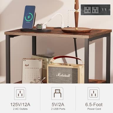 X-cosrack Side Table with Charging Station, End Table with USB Ports and Outlets, Nightstand with Storage Shelves for Small Space, Sofa Couch Table Bedside Table for Living Room Bedroom - Image 8