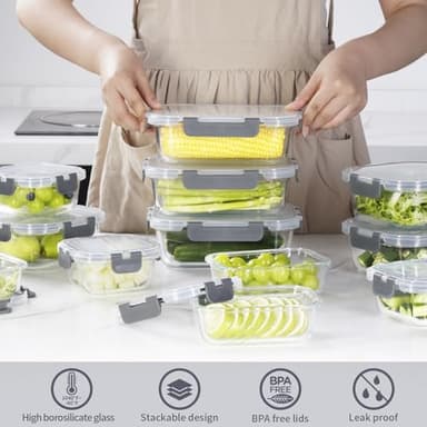 AILTEC 12 Pack Glass Food Storage Containers with Lids, Glass Meal Prep Containers Set with Leak Proof Lids, Airtight Lunch Container for Kitchen, Microwave, Oven, Freezer, Dishwasher Safe, Bpa free - Image 7