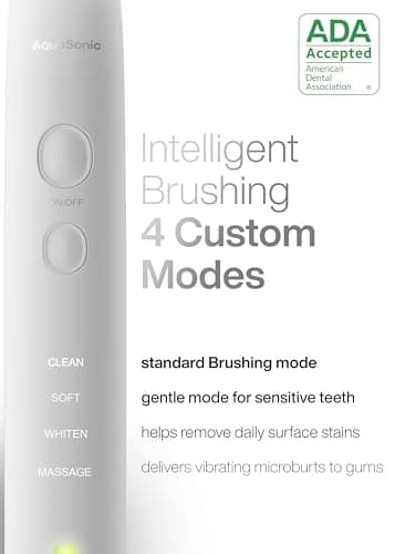 Aquasonic Vibe Series Ultra-Whitening Toothbrush – ADA Accepted Electric Toothbrush - 8 Brush Heads & Travel Case – 40,000 VPM Motor & Wireless Charging - 4 Modes w Smart Timer – Optic White - Image 4