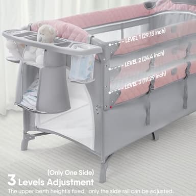 ADOVEL Baby Bassinet Bedside Crib, Pack and Play with Mattress, Diaper Changer and Playards from Newborn to Toddles, Pink - Image 4
