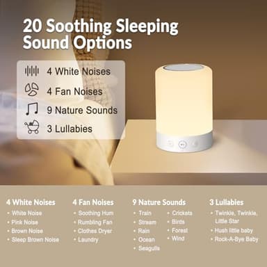 Kipcush Night Light White Noise Sound Machine, Max 8H Timer, 20 Soothing Sleep Sounds. Portable Design for Bedroom, Office, Nursery, Travel, Up to 8 Hours Battery Life - Image 2