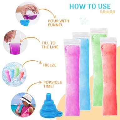 Freezer Pop Bags Set Including 50 Disposable Ice Popsicles Molds 2 Popsicle Holders for Kids, Popsicle Bags With Zip Seals for Healthy Snacks, Yogurt Tubes, Juice Fruit Smoothies Popsicle Mold - Image 3
