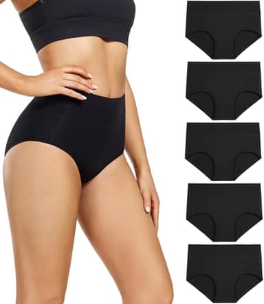 wirarpa Women's Postpartum Underwear High Waisted Ladies Cotton Panties Full Coverage Briefs 5 Pack Black 2X-Large - Image 1