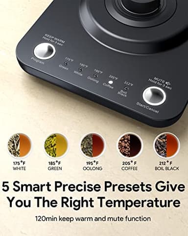 Gooseneck Electric Tea Kettle Pour-Over Kettle for Coffee, with 5 Variable Presets, 100% Stainless Steel Inner, with Keep Warm and Mute Function 0.8L, 1000W Quick Heating, Matte Black - Image 2