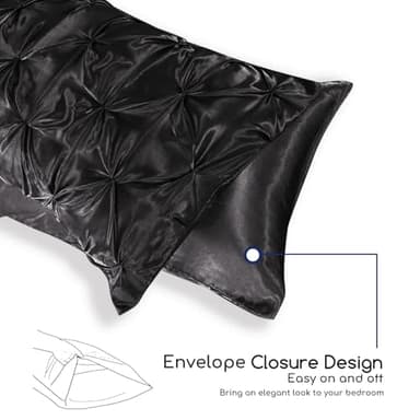 MR&HM Satin Comforter Queen 7 Pieces - Luxurious Pinch Pleat Bedding Set with Comforter, Flat Sheet, Fitted Sheet, Pillowcases & Shams, Super Silky Soft Bed Set for All Season (Queen, Black) - Image 4