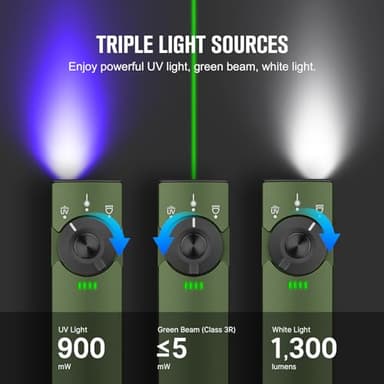 OLIGHT Arkfeld Pro Rechargeable EDC Flat Flashlight with Green Beam, UV and White LED Combo, 1300 Lumens Portable Pocket Lights, Triple Sources for Outdoors Emergency Working (OD-Green CW) - Image 2