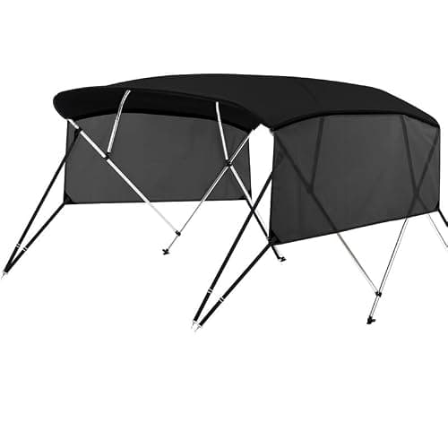 KAKIT 3 4 Bow Bimini Tops with Mesh Sidewalls Support Poles for Boats Marine Grade Canvas Top Includes 2 Straps Storage Boot 1 Inch Aluminum Frame - Image 1