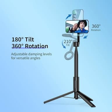 SEAJIC for MagSafe Tripod for iPhone 64 Selfie Stick Tripod Phone with Metal Ring and Remote, Phone for Video Recording, Cell Phone Mount Stand for Cellphone - Image 3