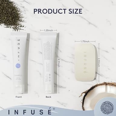 Infuse Pure White Tea and Coconut Hotel Soaps and Toiletries Bulk Set | 1-Shoppe All-In-Kit for Airbnb | 1oz Shampoo & Conditioner, Body Wash, Lotion & 1.25oz Bar Soap | Travel Size 150 Pieces - Image 6