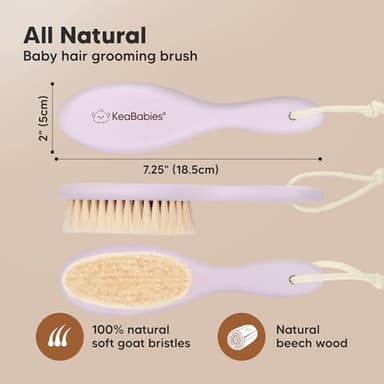 Wooden Baby Hair Brush - Cradle Cap Baby Brush with Soft Goat Bristles, Perfect Gentle Scalp Newborn Comb for Infant, Girls, Boys, Bath Essentials (Thistle, Oval) - Image 2