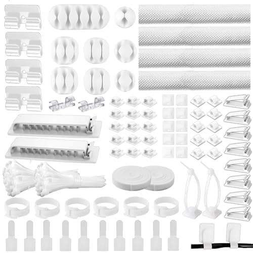 [313Pcs] Cable Management Kit, 67 Adhesive Cable Clips, Topavatop Desk Cord Organizer, 22 Reusable Cable Strap, 4 Cable Sleeve Split, 200 Nylon Cable Zip Ties with 20 Mounts for TV Office Home, White - Image 1
