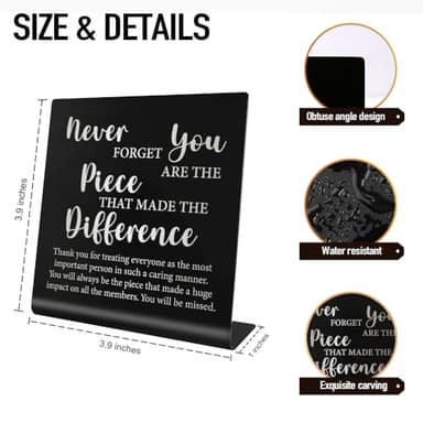 PUVOXHO Never Forget You Are The Piece That Made The Difference Black Stainless Steel Office Desk Sign Decor, Thank You Gifts for Boss Supervisor Counselor Mentor, Going Away Gifts for Friend Coworker - Image 2