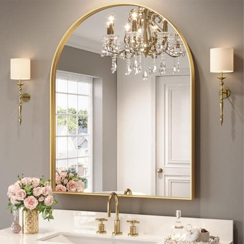 Brightify Arched Mirror, Arched Wall Mirror, 32 x 40 Inch Gold Arch Mirror, Metal Frame Gold Bathroom Mirror, Arched Top Bathroom Vanity Mirror for Living Room Bedroom Mantel Entryway Hallways - Image 1