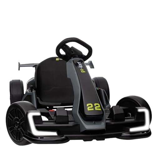 KerryYoo K61 Go Kart Electric Drift Kart with Length Adjustable Seat, 24V Outdoor Ride on Toy with 4 Speed Mode, Crazy Cart for Kids 6-12 Years Old, Fast 300W Motor, 8.5 MPH, Bluetooth - Gray - Image 1