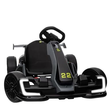 KerryYoo K61 Go Kart Electric Drift Kart with Length Adjustable Seat, 24V Outdoor Ride on Toy with 4 Speed Mode, Crazy Cart for Kids 6-12 Years Old, Fast 300W Motor, 8.5 MPH, Bluetooth - Gray - Image 1