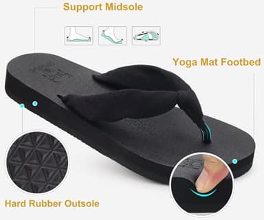 KuaiLu Flip Flops Women Arch Support Yoga Mat Comfortable Summer Beach Walking Thong Cushion Sandals Slip on Pool Outfits Travel Essentials Orthotic Slides Outdoor Slippers Shoes All Black Size 8.5 - Image 6