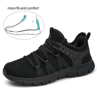INZCOU Running Shoes Lightweight Tennis Shoes Non Slip Workout Shoes All Black Breathable Mesh Walking Sneakers 10women / 9men - Image 3