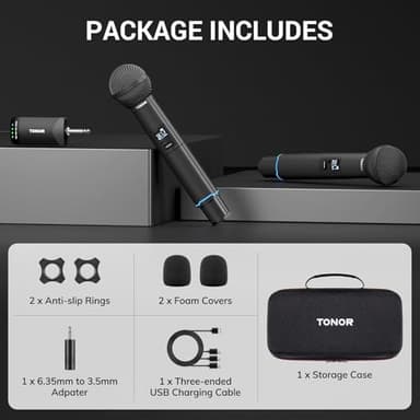TONOR Rechargeable Wireless Microphones, Metal Bluetooth Handheld Cordless Mic System with Receiver, 2x25 UHF Professional Dynamic Mic for Karaoke, Church, Singing, Wedding, Meeting, DJ, 328ft TW720 - Image 9