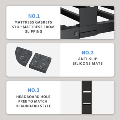 VIPSHOW 18 Inch King Size Bed Frame, 3500Lbs Heavy Duty Metal Platform with Round Corner Legs Mattress Slide Stopper, Steel Slat Support No Box Spring Needed, Noise Free, Non-Slip, Easy Assembly - Image 4