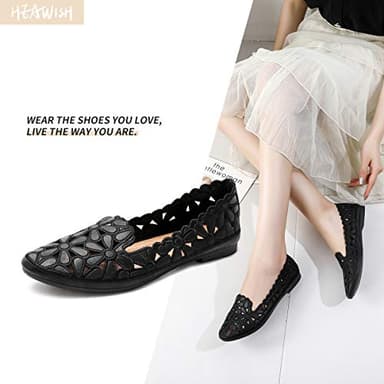 HEAWISH Women's Floral Ballet Flats for Women Black Beige Slip On Flowers PU Leather Round Toe Dress Shoes(Black,US8.5) - Image 6