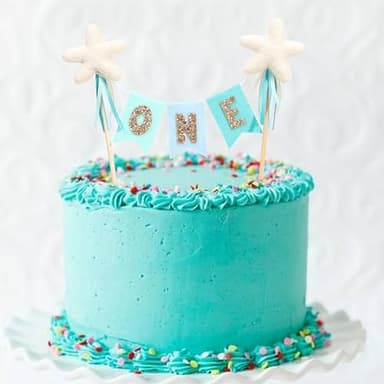 Felt Bunting Gold Glitter Cake Topper - First Birthday Party Decorations,1st Star Glitter Cake Bunting Topper,One Year Old Photo Prop (Blue One) - Image 4